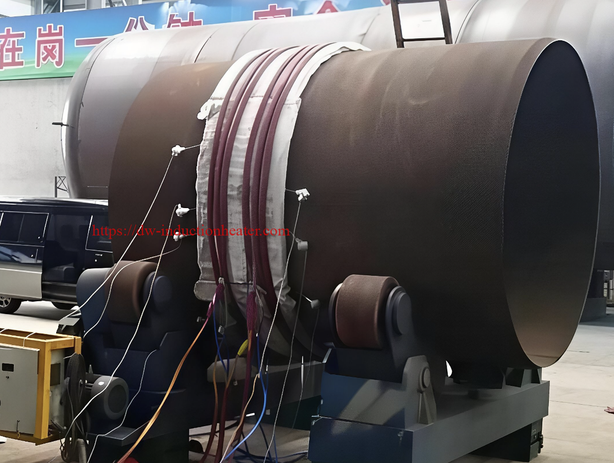 Induction preheating of large diameter pipe before welding with flexible cable coil